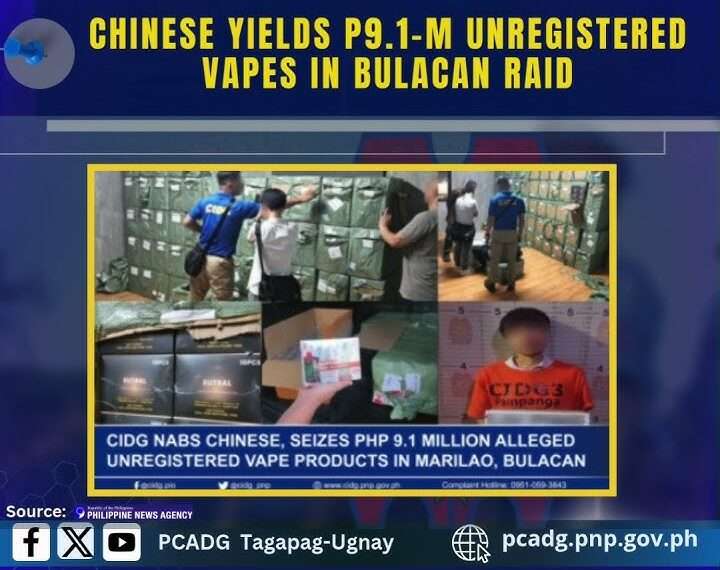 9.1 million pesos in unregistered vape products seized in Bulacan raid